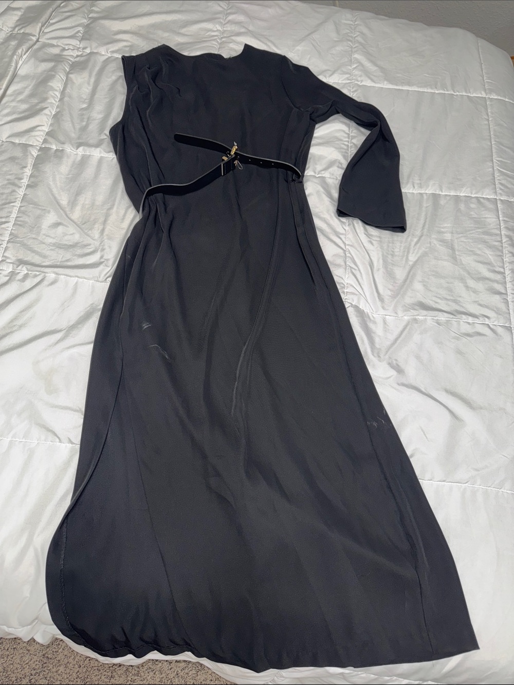 Zara Black Long Sleeve Belted Maxi Dress